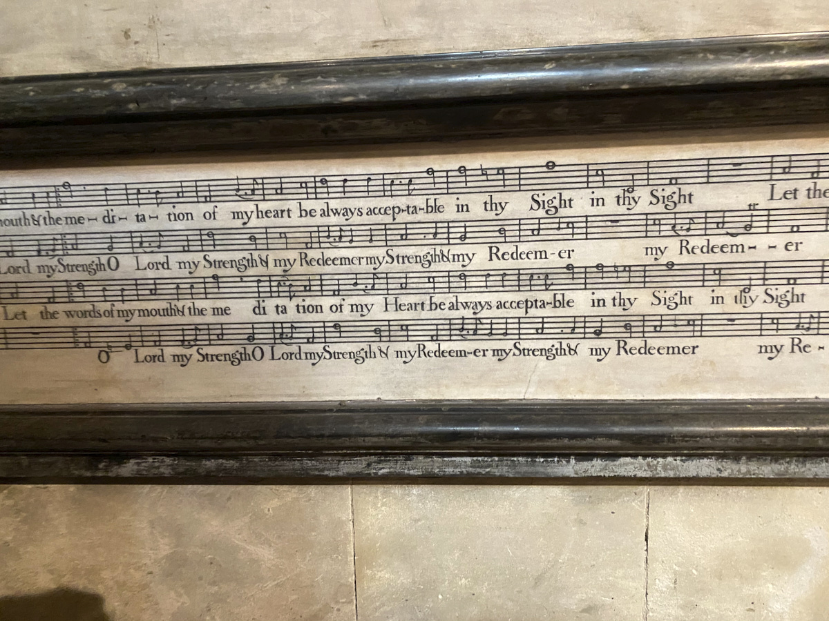 Manuscript engraving on interior church wall
