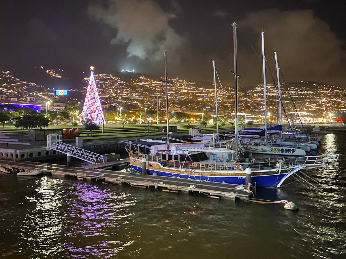 Lights of the harbor looking back at Funchal