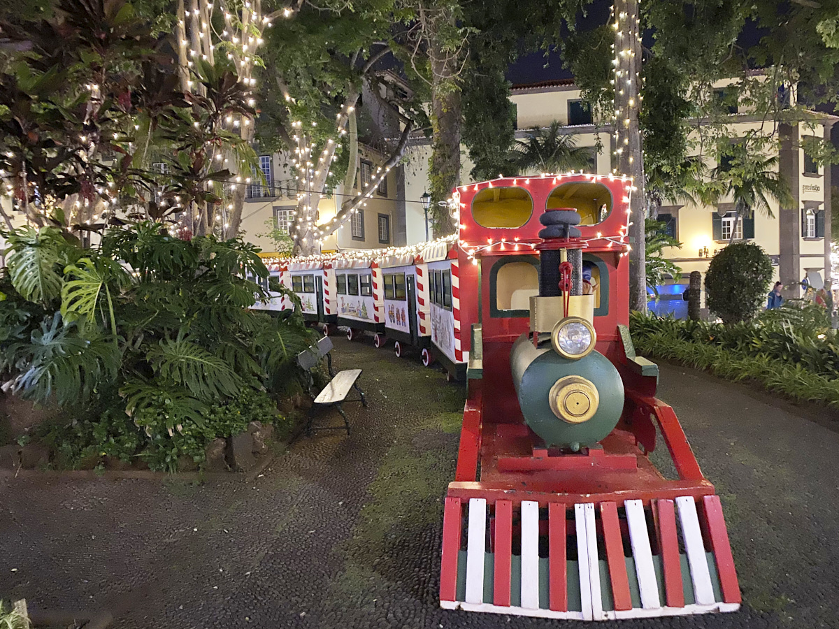 Christmas train in main part downtown Funchal