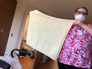 Baby blanket made by Kay for "mom to be" staff at Nursing Home